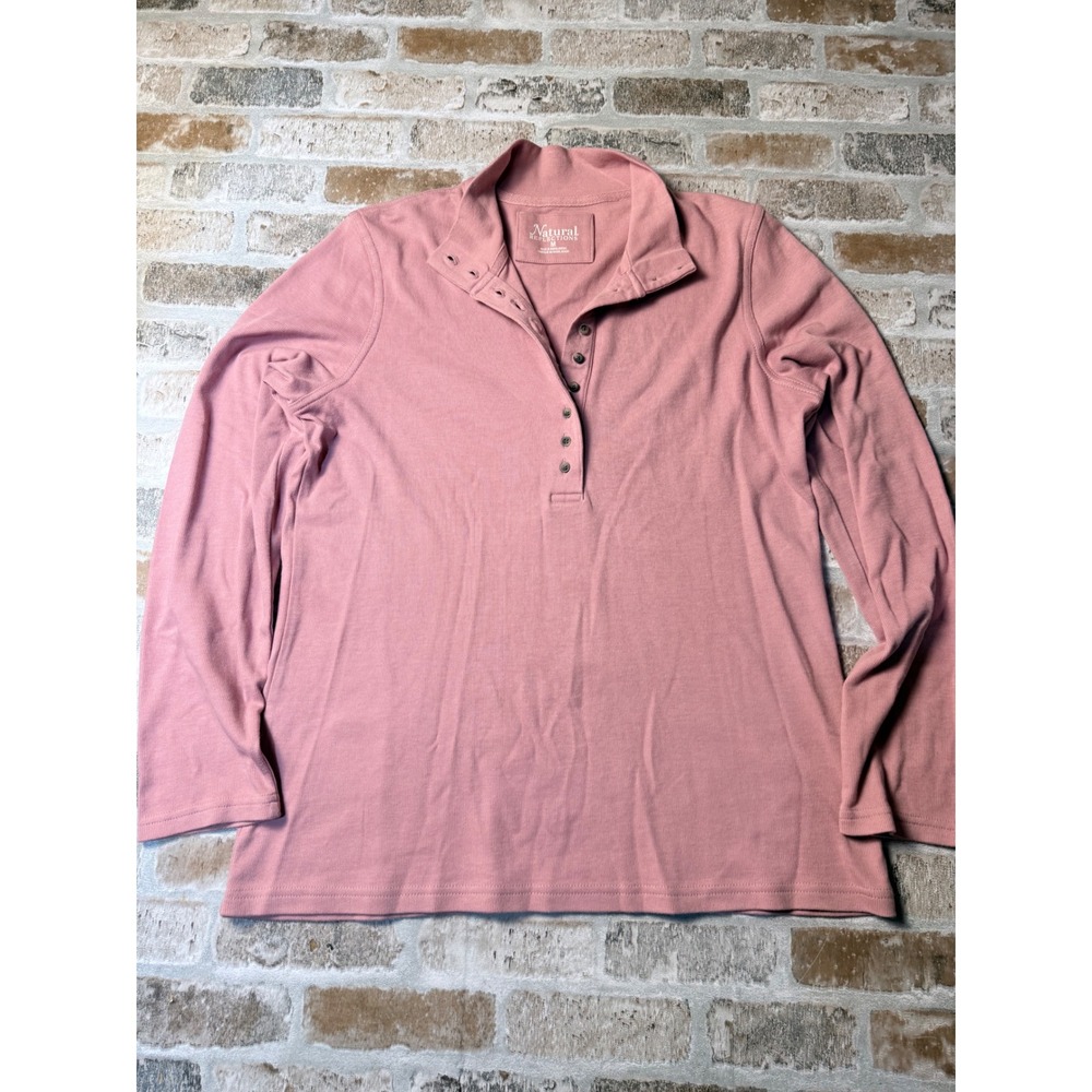 Natural Reflections Womens Pink Ribbed Long Sleeve Henley Top Size M RN74747